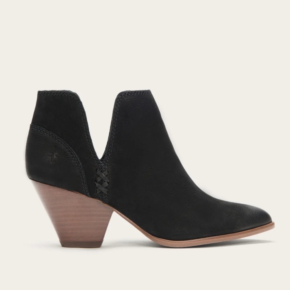 Frye Reina Cut Out Ankle Bootie Black Suede Leather Womens Size 8
